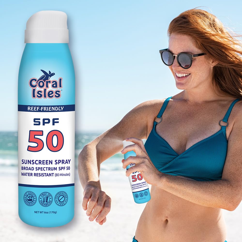 Coral Isles SPF 50 Sunscreen Spray - Hawaii Compliant as Reef Safe - Oxybenzone & Octinoxate Free - Broad Spectrum - Water Resis