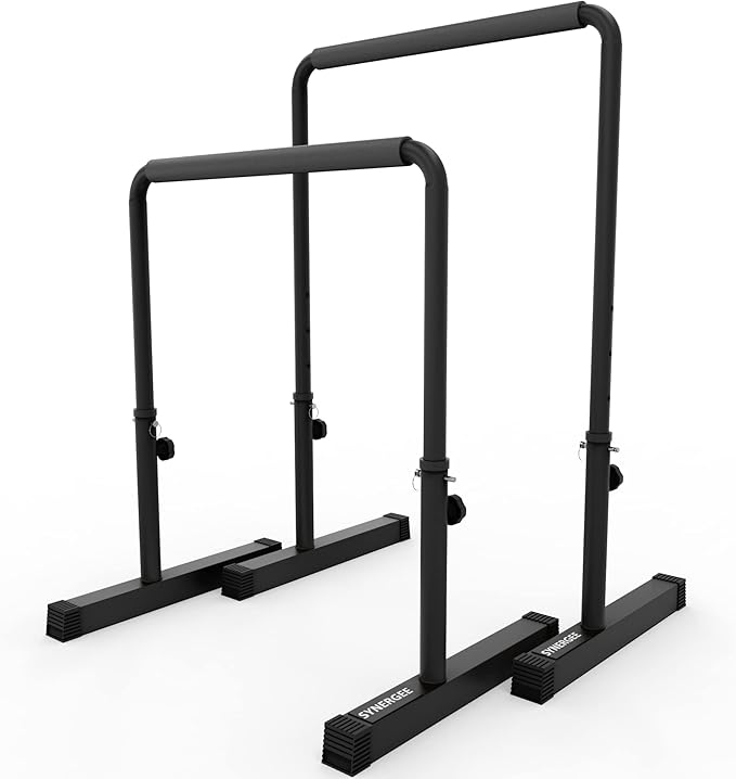 Synergee Dip Bar. Adjustable Dip Station from 30” – 39” for Dips, Inverted Pull Ups. Max capacity 400 lbs. Portable Dip St...