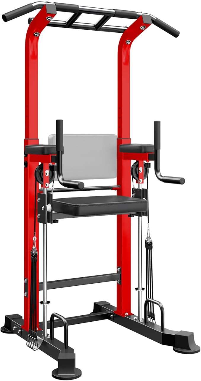 SogesPower Power Tower Dip Station Pull Up Bar for Home Gym Multi-Function Adjustable Height Strength Training Workout Equ...