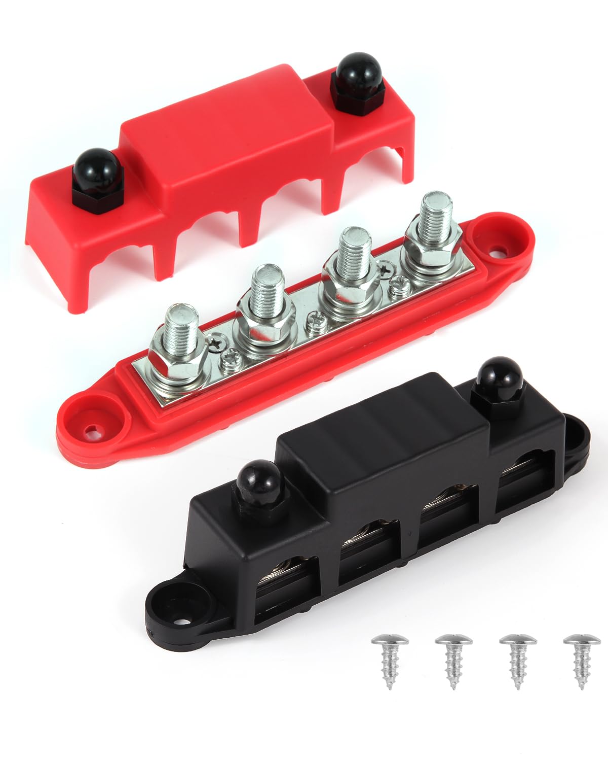 Gioyonil 12V Bus Bar Power Distribution Block 3/8, 4 Post Max 48V 250A Heavy Duty Battery Terminal Junction Block Busbar With Co
