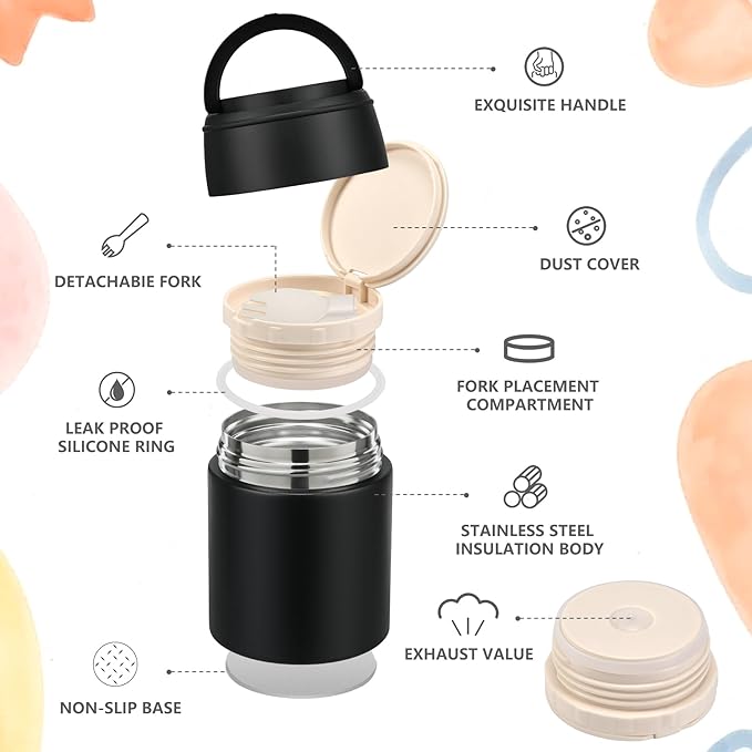 10oz Soup Thermo for Hot Food Kids Insulated Food Jar Container with Spoon Width Mouth Stainless Steel Leak Proof Thermo Lunch Box for School Travel