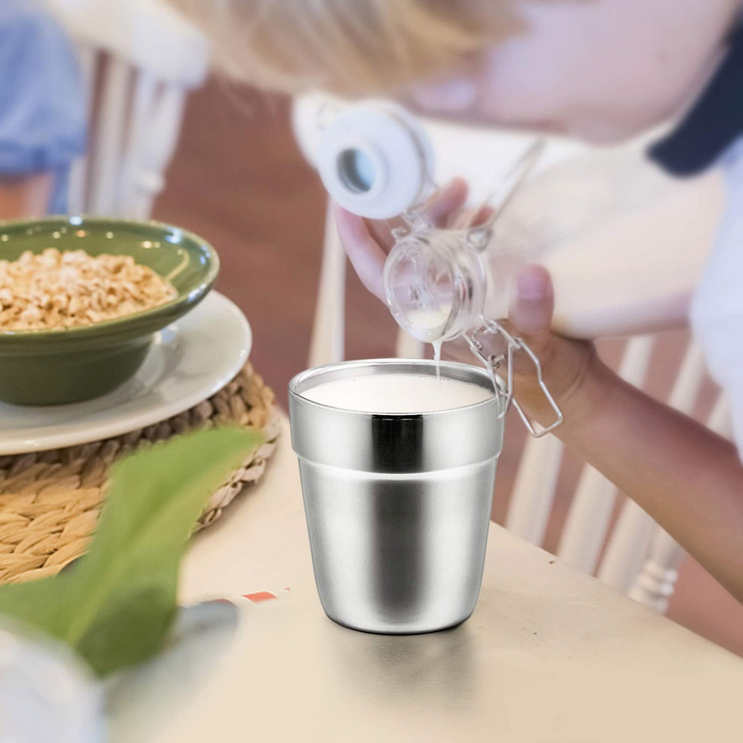 E-far Metal Cups for Kids Baby, 6 Ounce Stainless Steel Insulated Cups for Toddler Children, Training & Transition, Double Wall & Shatterproof, Mirror Polished & Dishwasher Safe - 2 Pack
