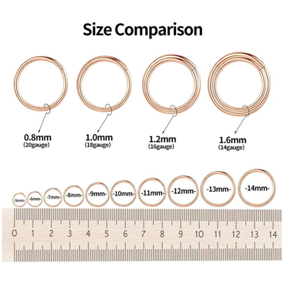 2pcs Pair 14mm Septum Ring Rose Gold Nose Rings Hoop 16 Gauge Nose Hoop Helix Daith Tragus Hinged Segment Septum Clicker Lip Rin