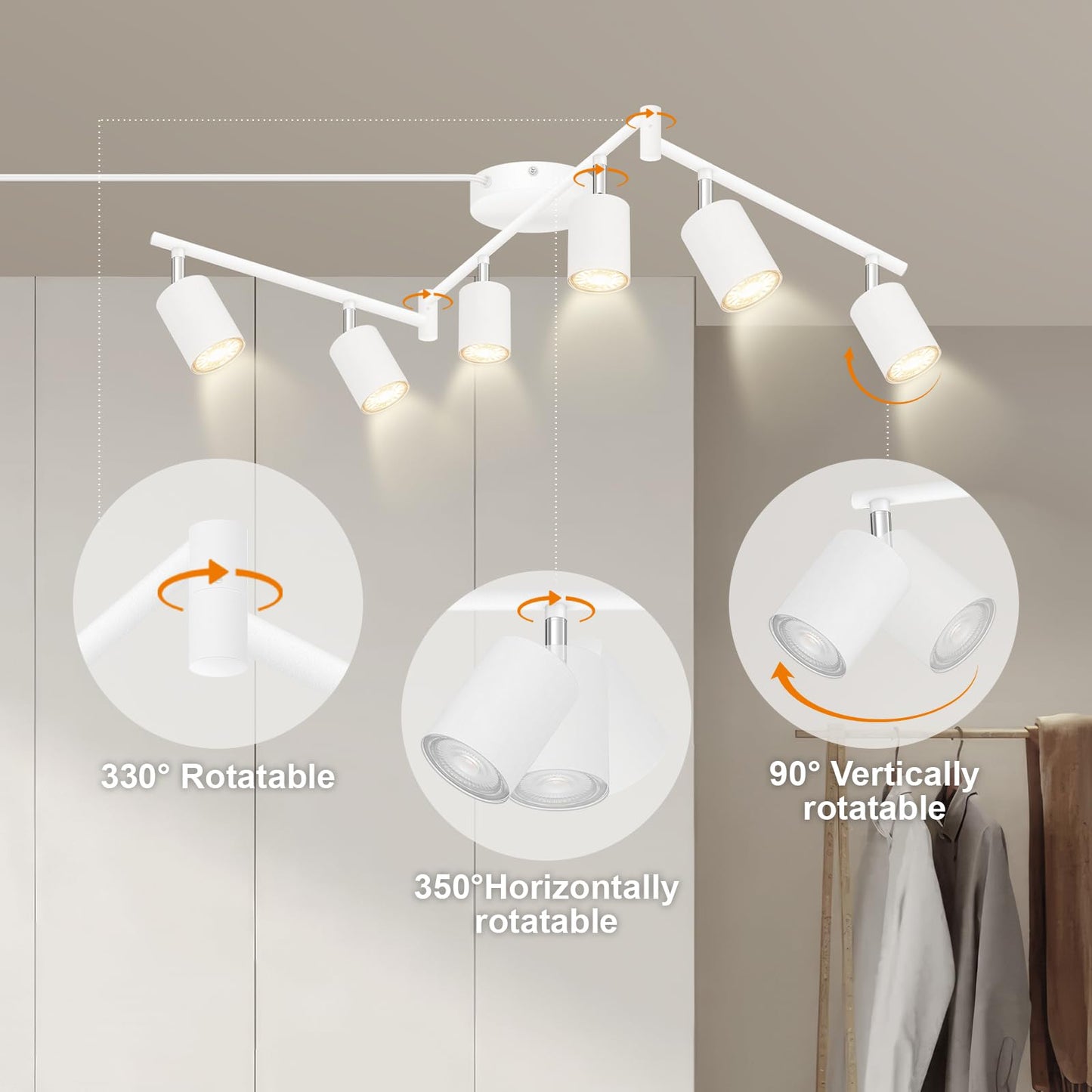 Track Lighting Plug In  Led Track Lighting Fixtures Ceiling Kit  White 6-Light Ceiling Light Plug-In  Wall Light With 14.8Ft Power Cord  Rotatable Kitchen Spotlight For Bedroom(Gu10 Socket  No Bulb)