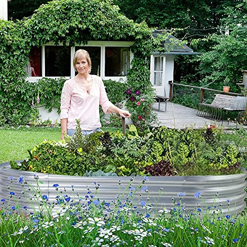 Land Guard Galvanized Raised Garden Bed Kit, Galvanized Planter Garden Boxes Outdoor, Oval Large Metal Raised Garden Beds ...