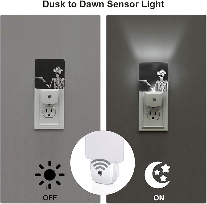 Led Night Light, Funny Gothic Skull Cowboy Decorative Plug in Nightlights,with Smart Auto Dusk to Dawn Night Light for Bedroom, Kitchen, Nursery, Bathroom