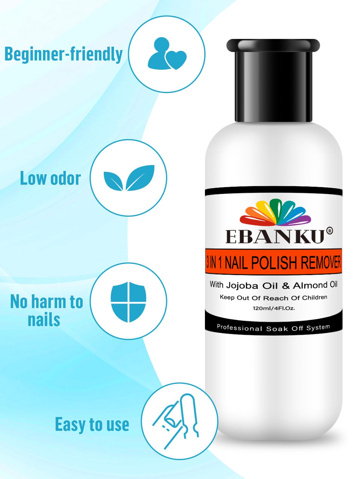 EBANKU Nail Polish Remover Kit, 120ML Professional Soak off Gel Remover with 50pcs Nail Foil and Tools for Nail Moisturizing & C