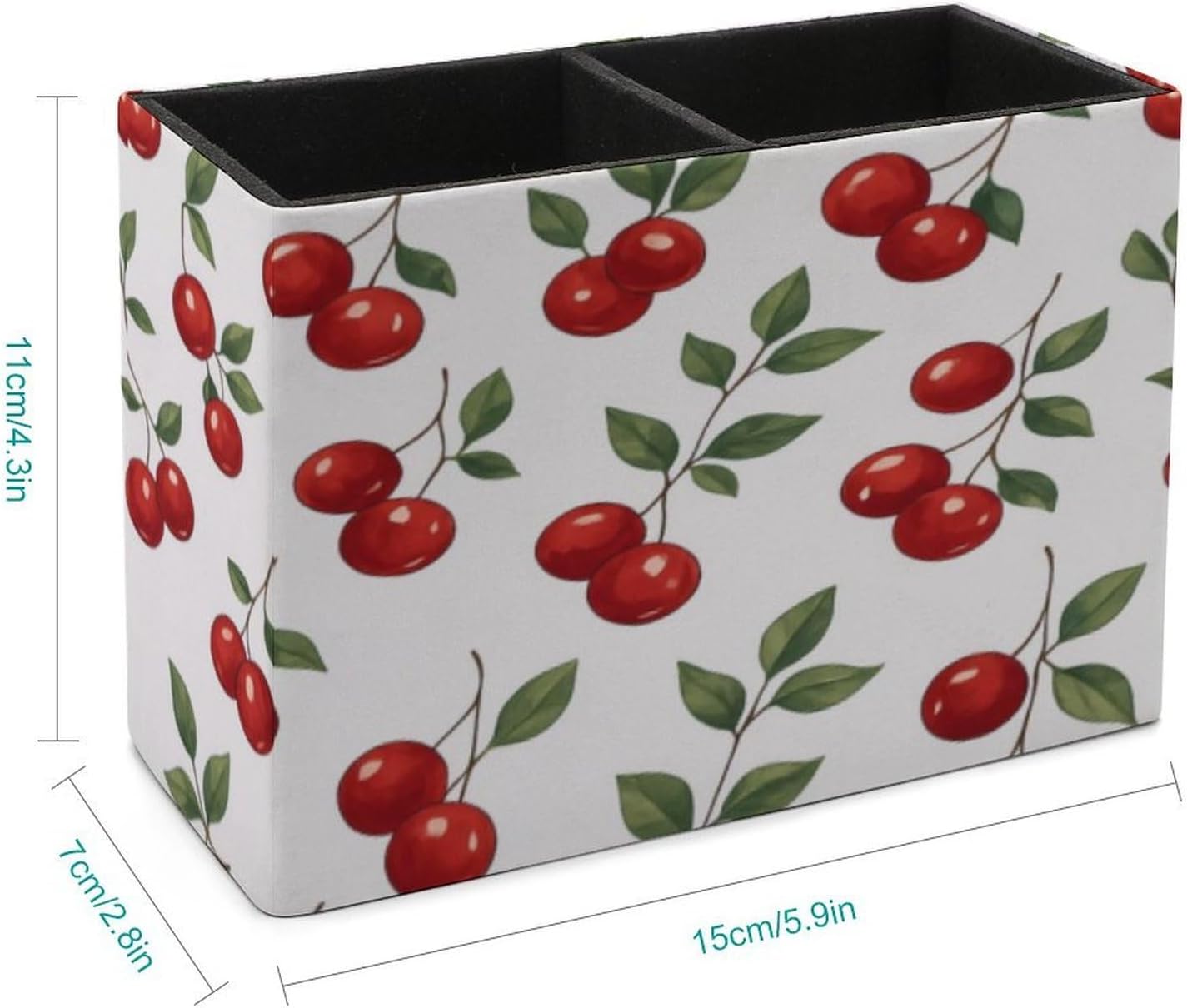 Cherry Pattern Lether Pen Holder for Desk Makeup Brush Holder Office Organizer Desk Accessory for School Office