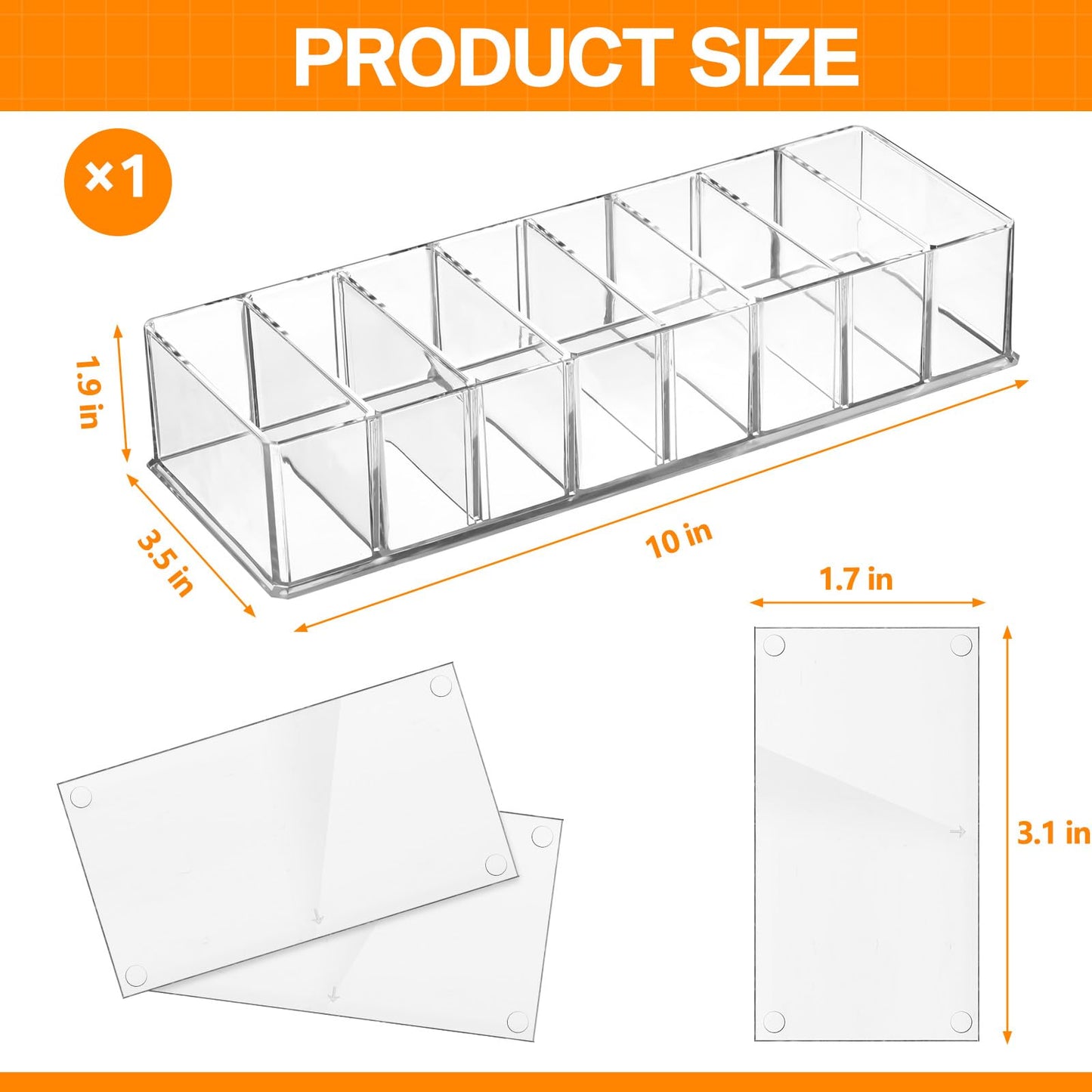 Tuanse 1 Pcs Acrylic Makeup Compact Organizer Detachable 8 Spaces Clear Vanity Drawer Organizer Eyeshadow Palette Storage for Li