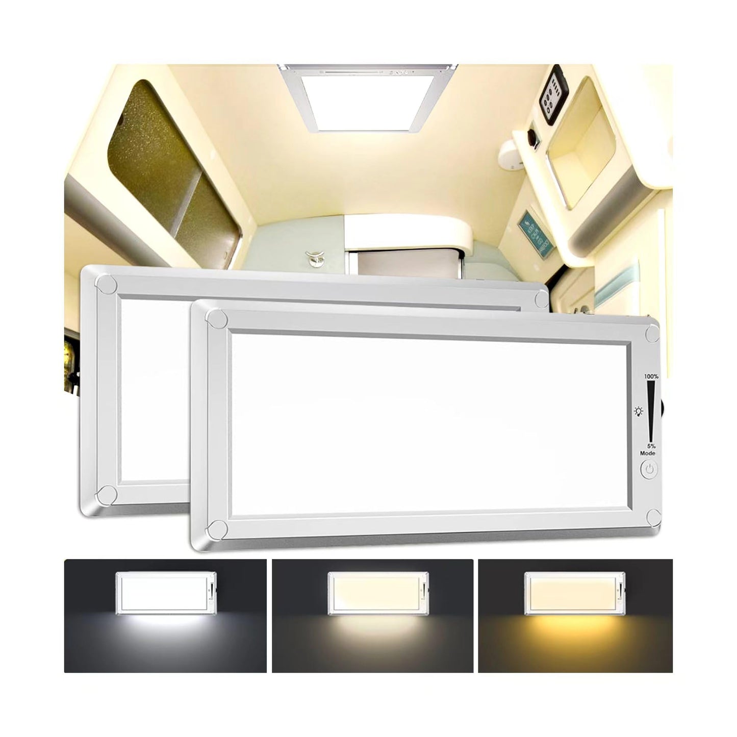 2 Pack Rv Lights Interior 3 Color Rv Led Super Bright Fixture 12V Rv Ceiling Dome Light With On/Off Dimmable Switch Energy Saving Gift Package For Rv/Camper/Car/Trailer/Boat