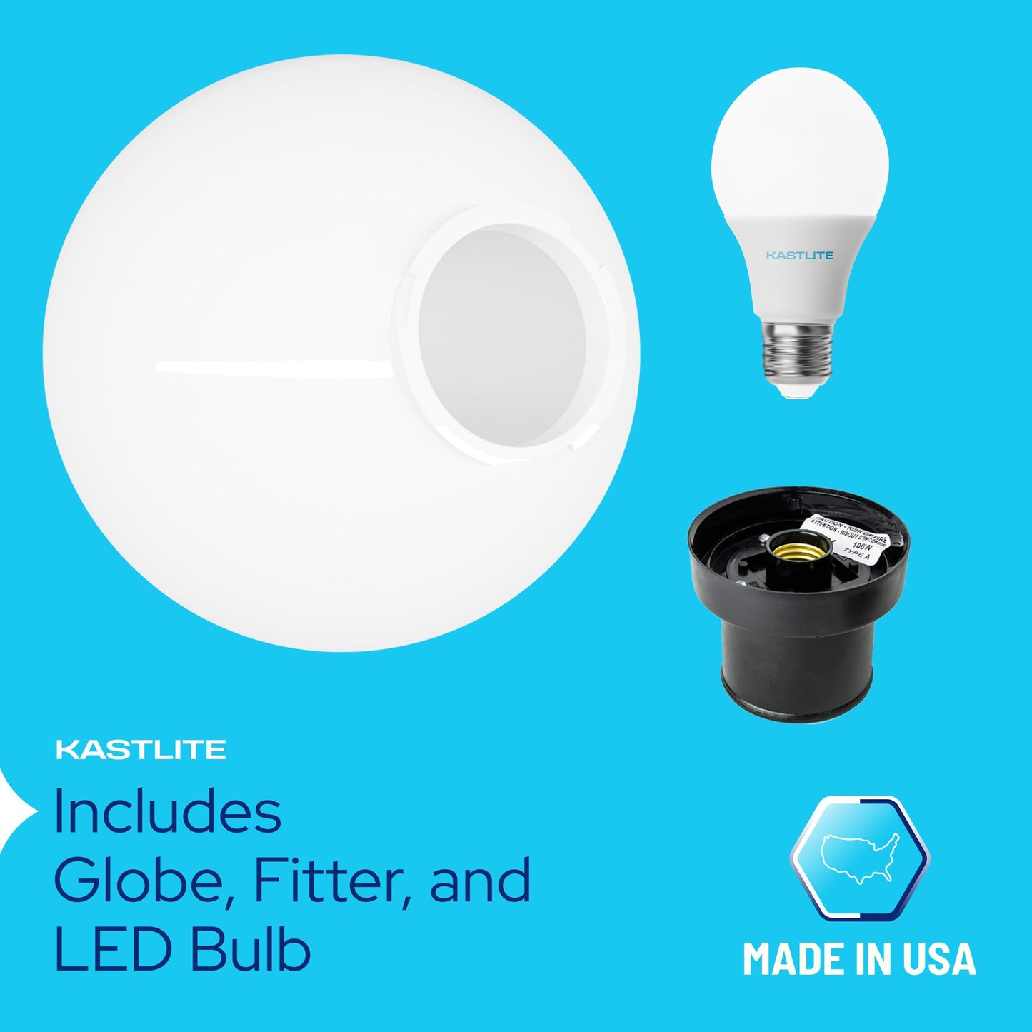 Kastlite Lamp Post Globe Combo Lighting Fixture | 12 White Acrylic Lens With Black Fitter & Twist Lock Mounting | Fits 3 Diameter Posts (Not Included) | Comes With With 5000K Led Bulb