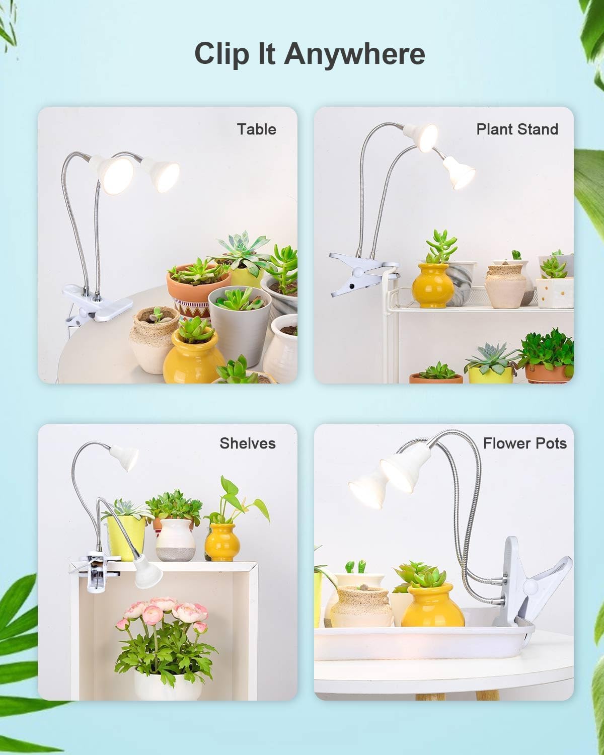 DOMMIA Grow Lights for Indoor Plants, Full Spectrum, Dual Head, Adjustable Gooseneck, Warm White, Model DMGL05