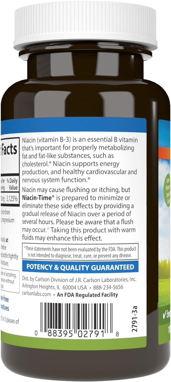 Carlson Niacin-Time 500 mg, Vitamin B-3, Time-Released, 100 Tablets