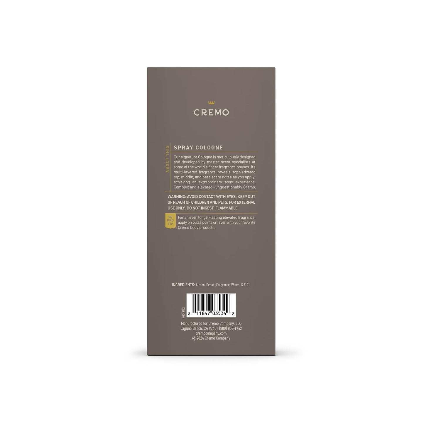 Cremo Cologne For Men - Vintage Suede Mens Cologne Spray, A Combination of White Moss, Rich Amber, and Smooth Suede, Multi-Layered Signature Men's Fragrances, 3.4 Fl Oz