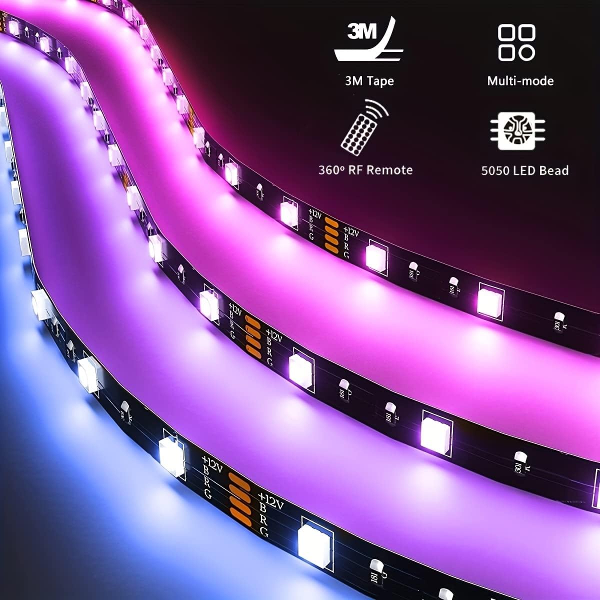 EJs SUPER CAR Battery Powered LED Strip Lights, 20 inch x 4 Pack, RGB APP, Wireless, Plastic, Model 0206052