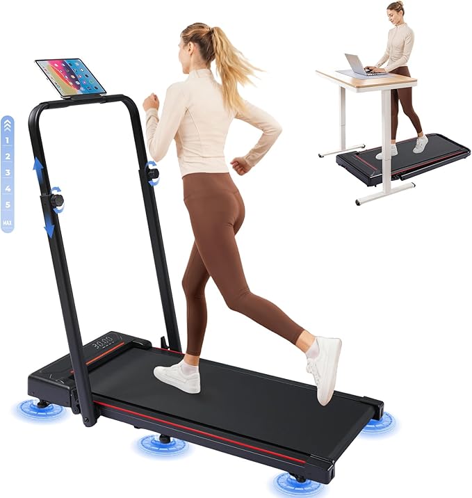 GTPLAYER Walking Pad Treadmill with Adjustable Height Handle Bar, 3HP Quiet Foldable Under Desk Treadmill, Portable Treadm...