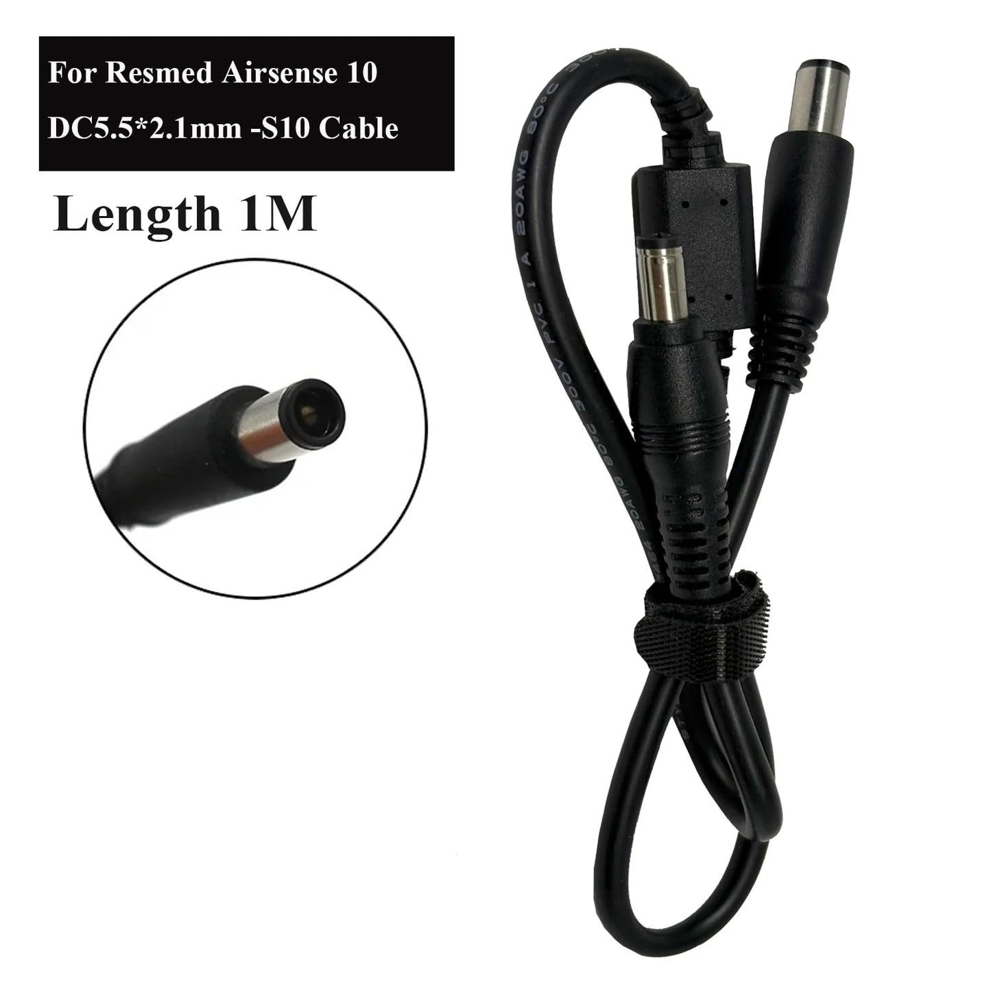 DC Power Cord Convert Cable for Resmed Airsense 10 S10 Aircurve10 CPAP Machine, 24V to 5.5mm 2.1mm /2.5mm Connector, 1M Length Fit 24V Battery Backup/Power Station/Power Bank