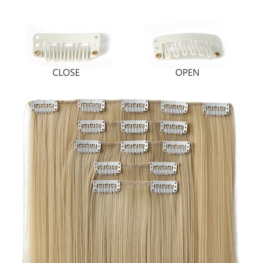 HSPJHTM Blonde Hair Extensions Clip in Hair Extension for Women Halloween 5 Pieces 22 Synthetic Long Straight Natural Thick Blon