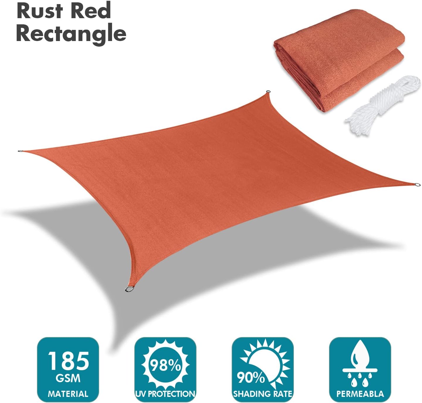 KANAGAWA 18'X24' Rust Red Custom Size Sun Shade Sail Rectangle UV Block Canopy Cover for Patio Backyard Lawn Garden Outdoor (Customized Available)