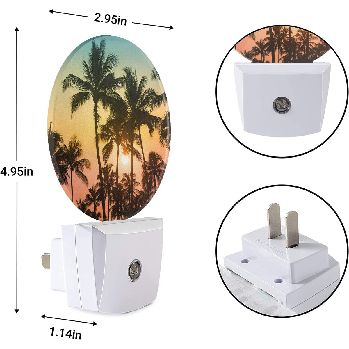 Ekobla Palm Tree Night Lights Plug Into Wall Beach Sunset Plug-In Nightlights Auto Sensor Led Lighting 0.5W Sleep Friendly For Bathroom Bedroom Stairway Hallway Kitchen
