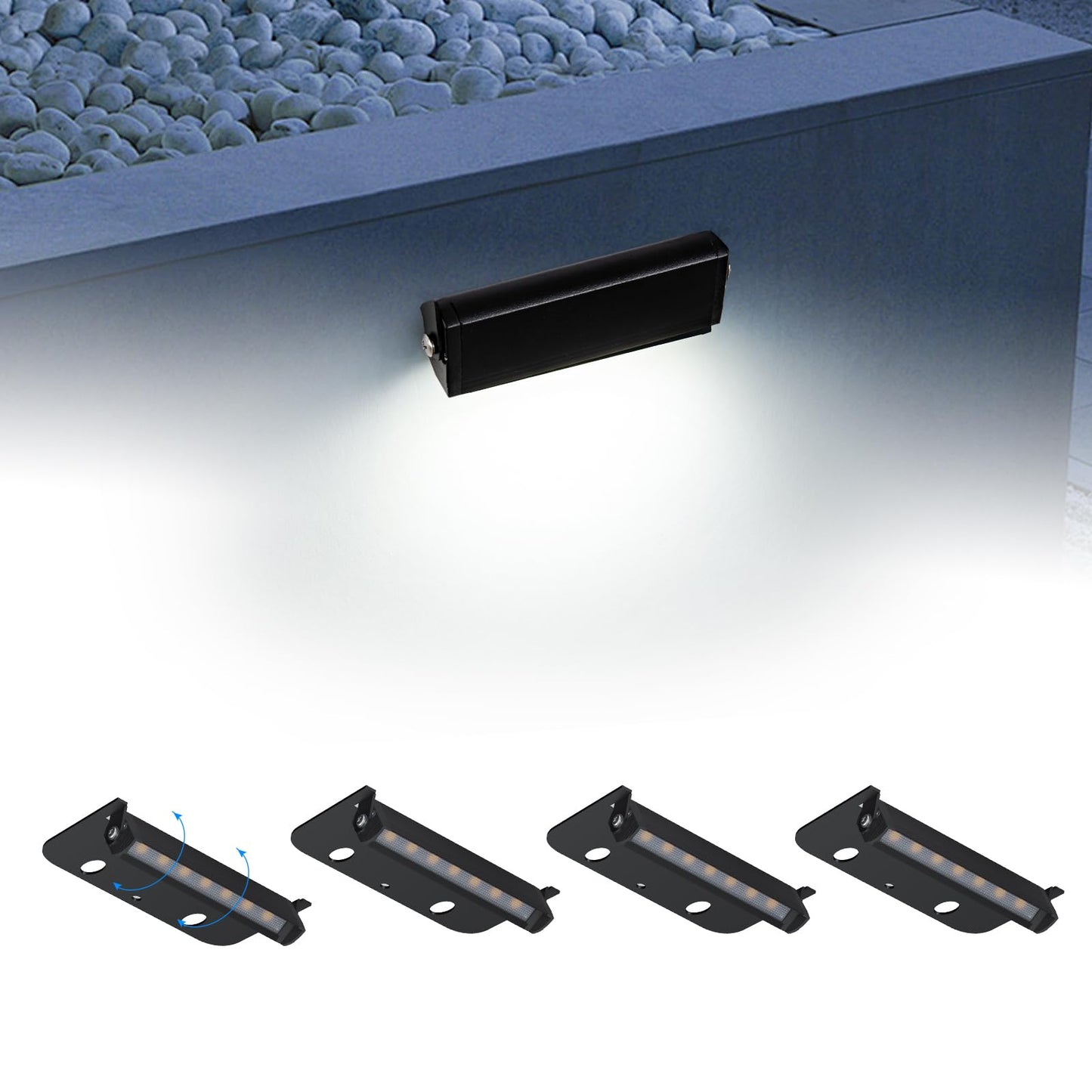 Kwinmyso 4Inch 1.8W 12V Ac/Dc Low Voltage Landscape Lighting 5000K Daylight White Retaining Wall Light Hardscape Lighting Paver Light 50 000 Hours Lifespan Outdoor Step Light 4Packs-Black