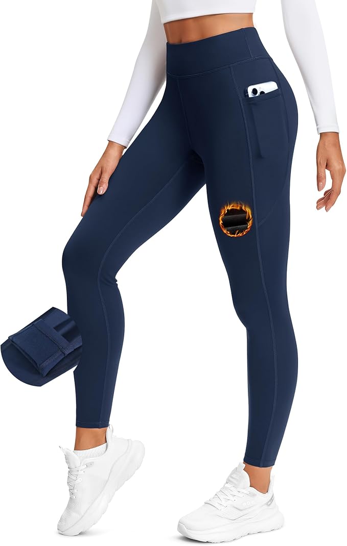 Stelle Women's Fleece Lined Leggings 27'' Thermal Winter Warm High Waisted Workout Yoga Pants with Pocket