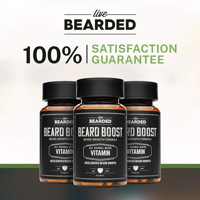 Live Bearded Beard Boost - Hair Growth Multivitamins with Biotin 10,000mcg, Vitamins C, E and Zinc - Thick, Strong, Full Grow Support - Made in The USA | 30-Day Supply