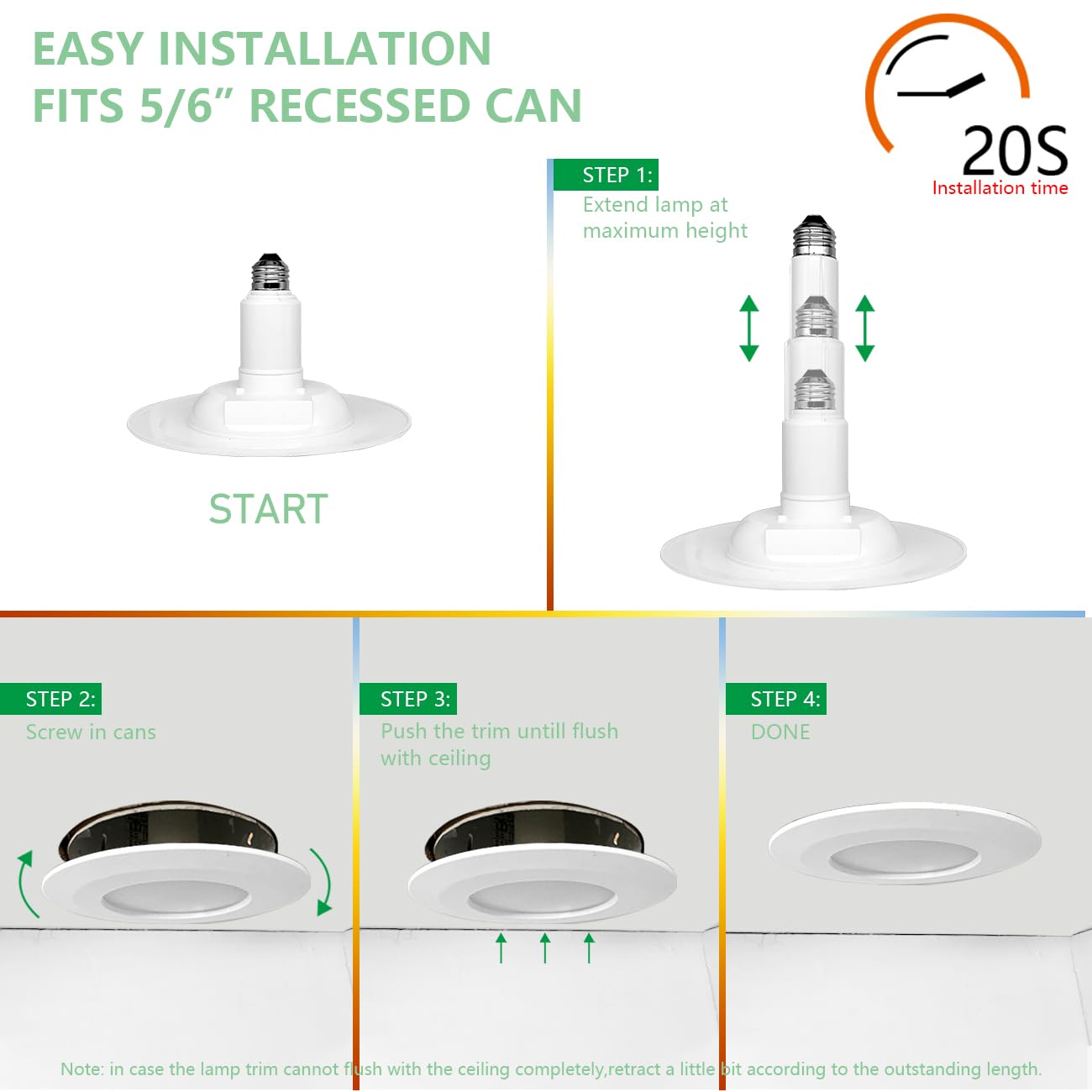 Soliseed 12 Pack 5/6 Inch LED Can Lights Retrofit Recessed Lighting,ETL Damp Rated Adjustable Retrofit Downlight,12W=60W,5000K Daylight,800LM, Dimmable,Easy Install,Bevel Trim,E26