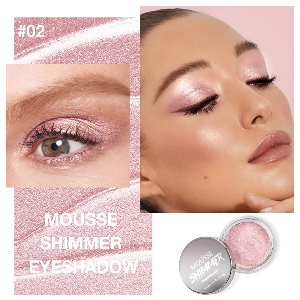 Rose Pink Mousse Single Eyeshadow Palette -Neutral Matte & Shimmer Eyeshadow,Mini Cream Glitter Eye shadow,Long Lasting Highly P
