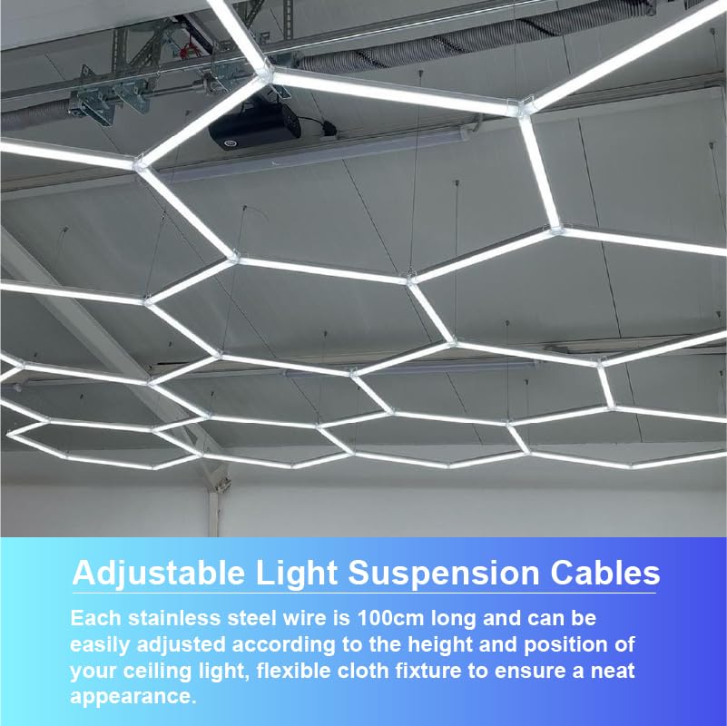 Hamrvl 6-Pack Hexagon Garage Lights Suspension Cables Kit - 3.28Ft/1M Hexagon Led Lights Adjustable Steel Hanging Chain  Light Suspension Kit For Led Hexagon Lights Aquarium Lights  Load 6.6 Lb
