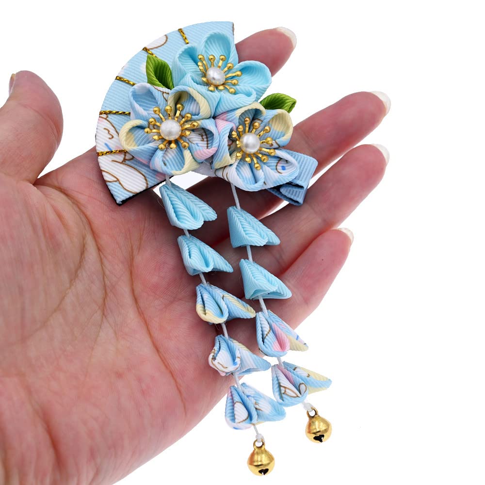 Japanese Style Women Flower Hair Clip Tassel Hair Ornament, Kimono Decor Fabric Hanfu Hairpin Accessories For Christmas Party Co
