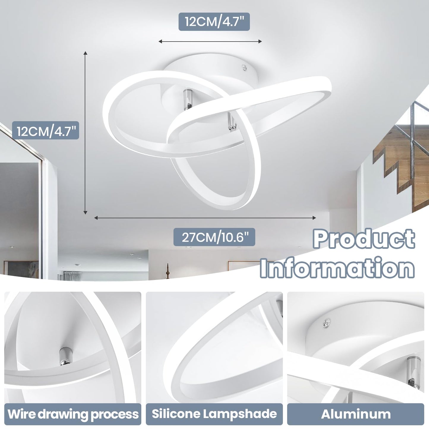 Caneoe Hallway Light Fixtures 6000K Cool White Modern Led Ceiling Light Fixtures Close To Ceiling Light For Hallway Kitchen Bedroom Bathroom Curved Design Ceiling Lamps