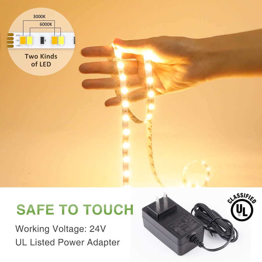 Novostella 40Ft Tunable White Led Strip Light - 1344 Leds, Dimmable, 24V, Flexible, Warm White & Daylight White, Non-Waterproof