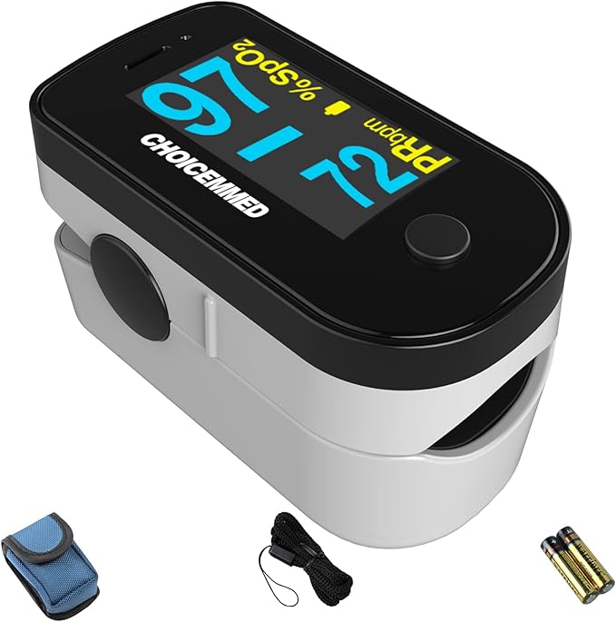 CHOICEMMED Black Dual Color OLED Finger Pulse Oximeter - Blood Oxygen Saturation Monitor with Color OLED Screen Display an...