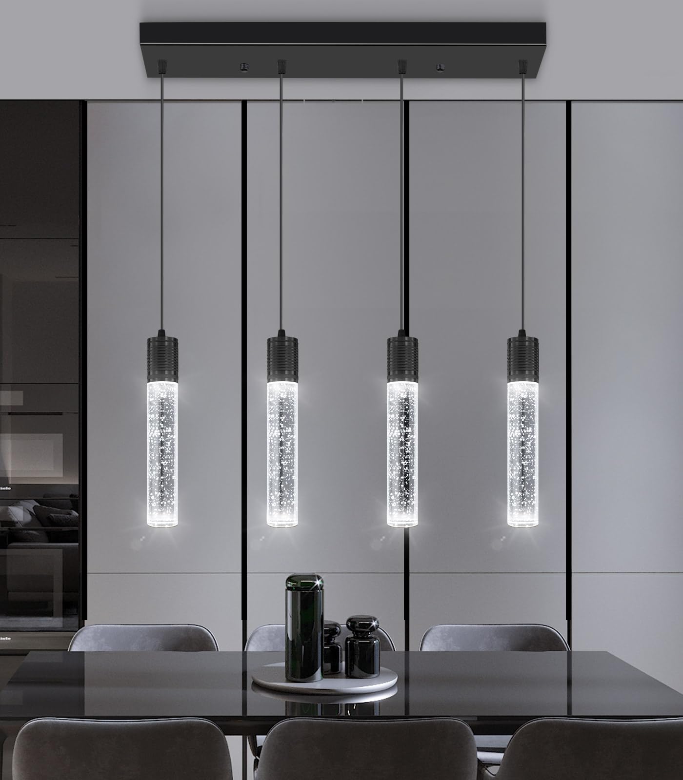 Dolria 4-Lights Mini Modern Crystal Chandeliers For Kitchen Island Pendants Lighting Fixture Led Ceiling Light For Dining Room Bedroom Foyer 6000K