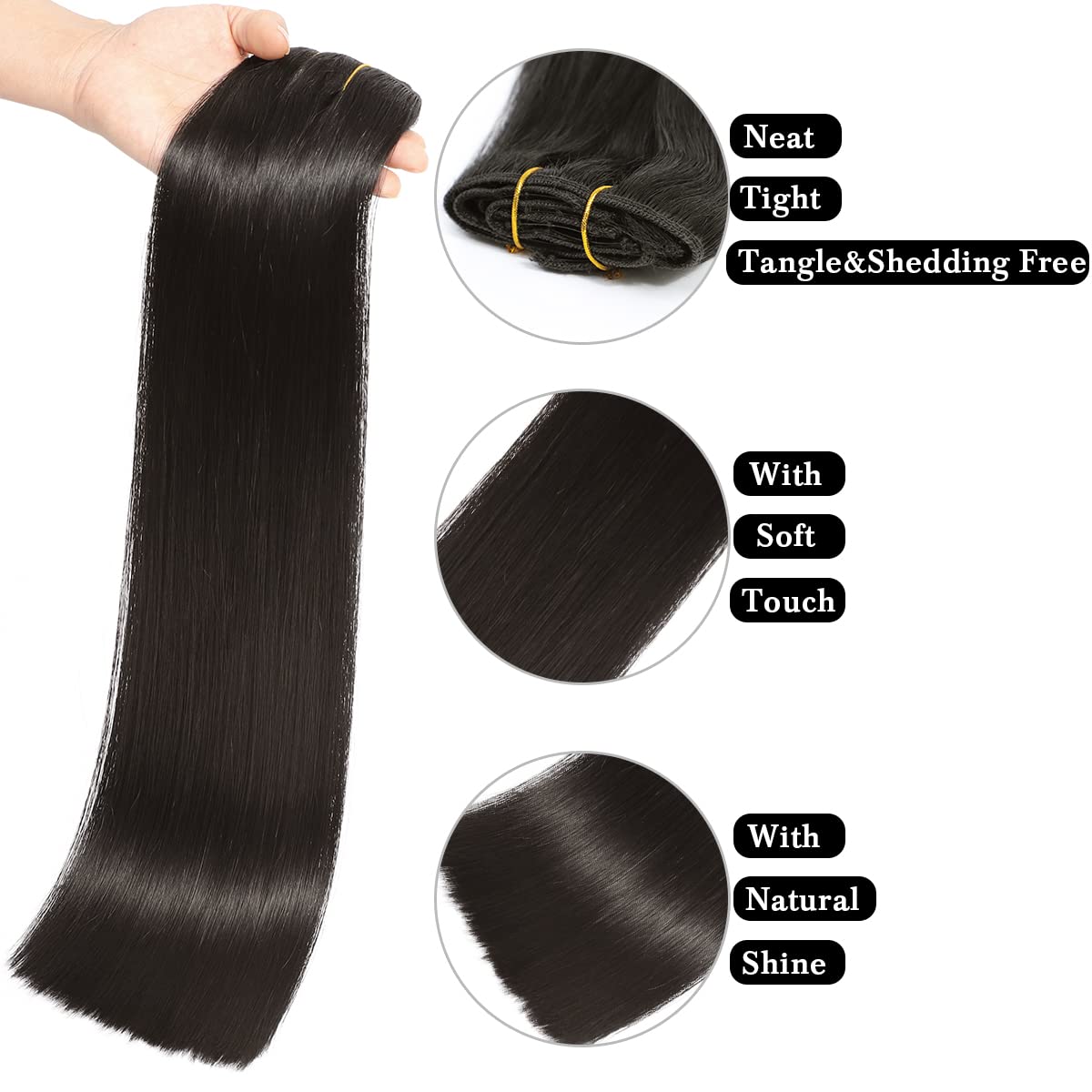 Clip in Hair Extensions Real Human Hair 18 Inch Narural Black Real Hair Extensions Clip in Human Hair Straight 8Pcs Invisible Se