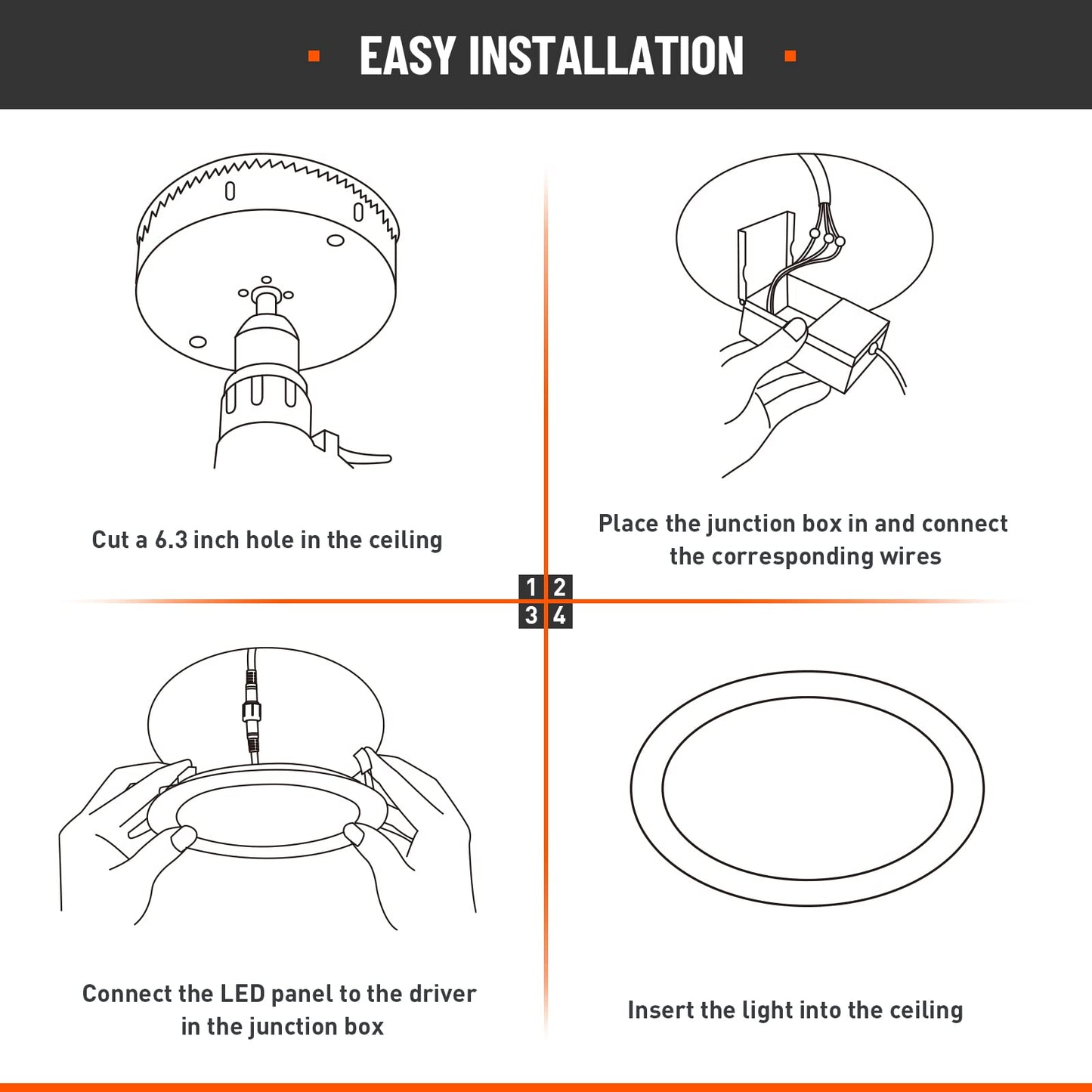 Powerasia 6 Inch Recessed Lighting - 6 Pack, Dimmable Led, 5Cct, Ultra Thin, Etl Certified, Black, 15W, Model 6