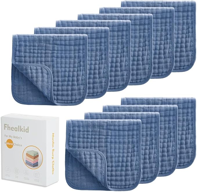 Muslin Burp Cloths Sets Newborn Baby Boy Essentials Must Haves 100% Cotton 10 Pack 22" X 10",6-Layer Baby Bibs & Burp Cloths for Baby Drool and Messes - Soft, Safe & Gentle for Boys & Girls Multi