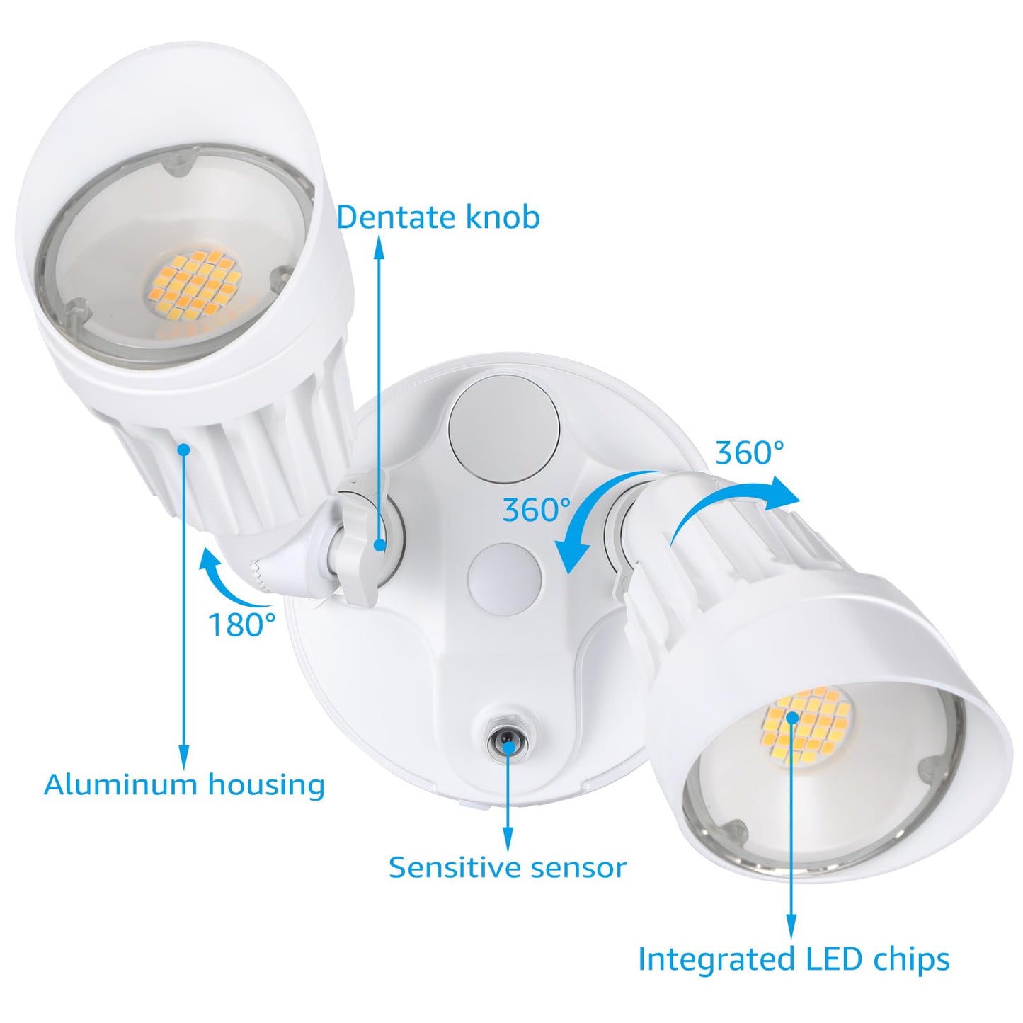 Leonlite Dual-Head Led Security Light, 3Cct Dusk To Dawn, 25W (200W Equivalent), Aluminum, White, Model 13200