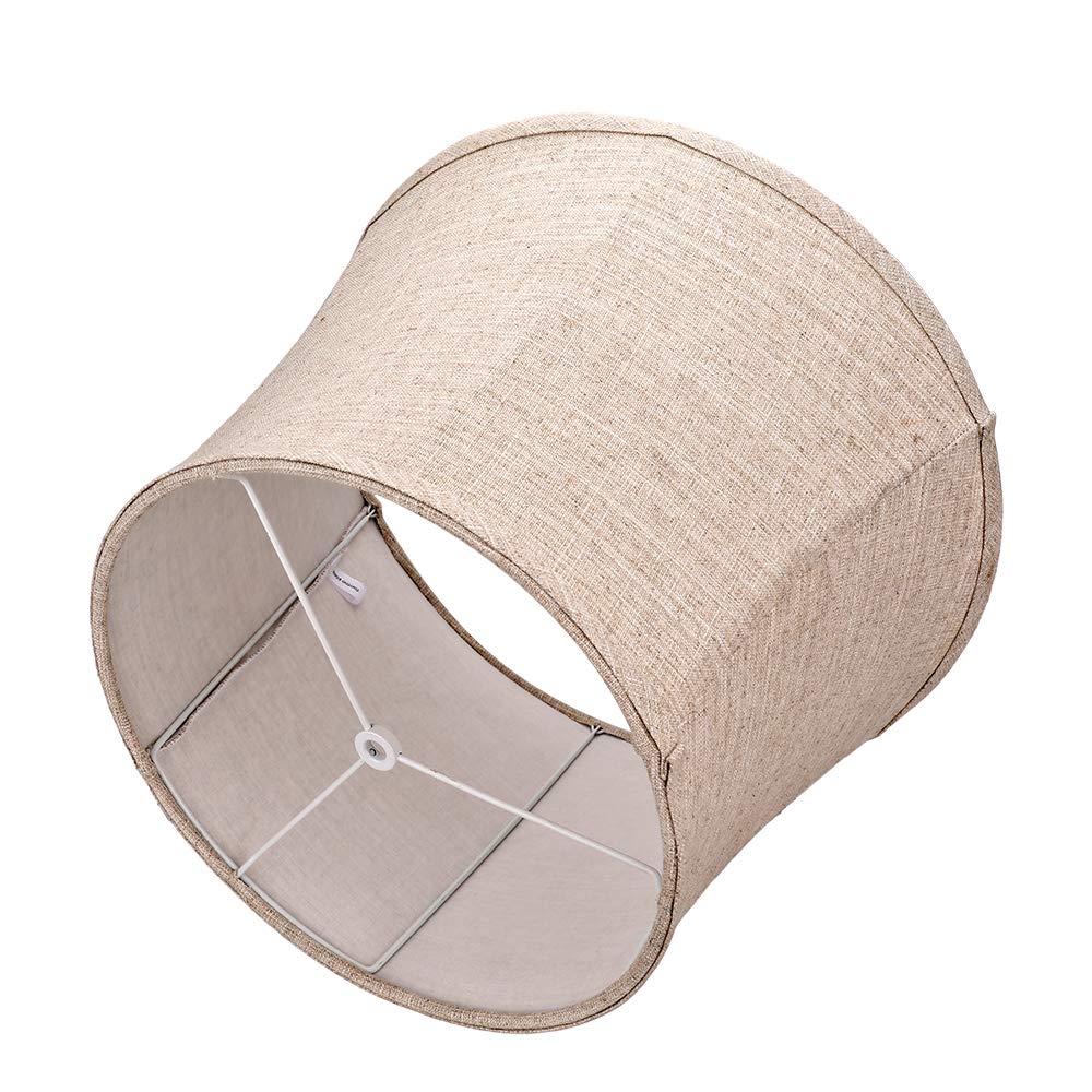 TOOTOO STAR Large Drum Lamp Shade for Chandeliers, 12x16x11in, Brown, Fabric Natural Linen, Model 0203