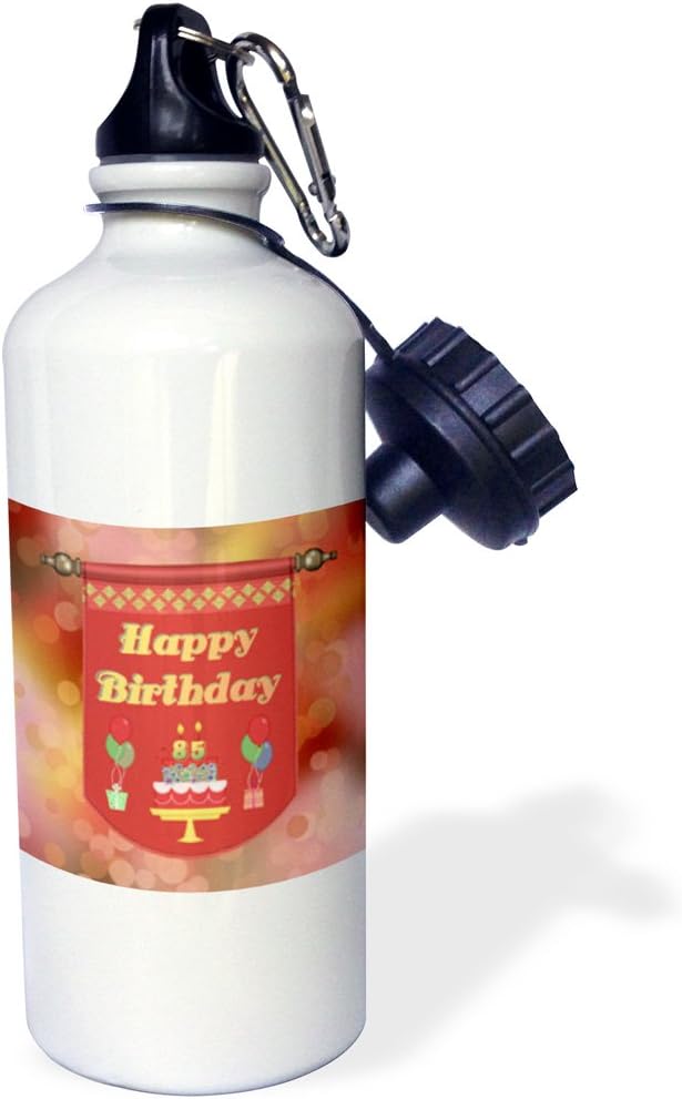 3dRose Happy 85th Birthday Banner, Cake with Gifts and Balloons-Sports Water Bottle, 21oz , 21 oz, Multicolor