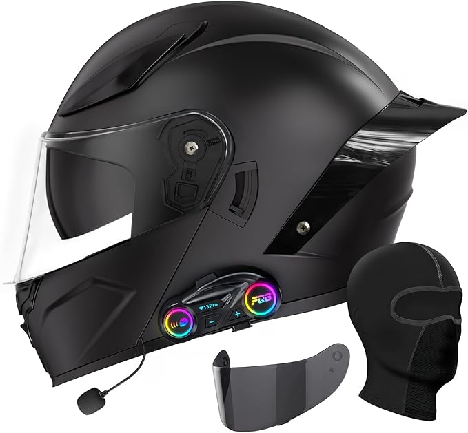 Bluetooth Motorcycle Helmet, Full Face Flip Up Modular Motorcycle Helmet with Bluetooth intercom headsets, DOT Approved Du...