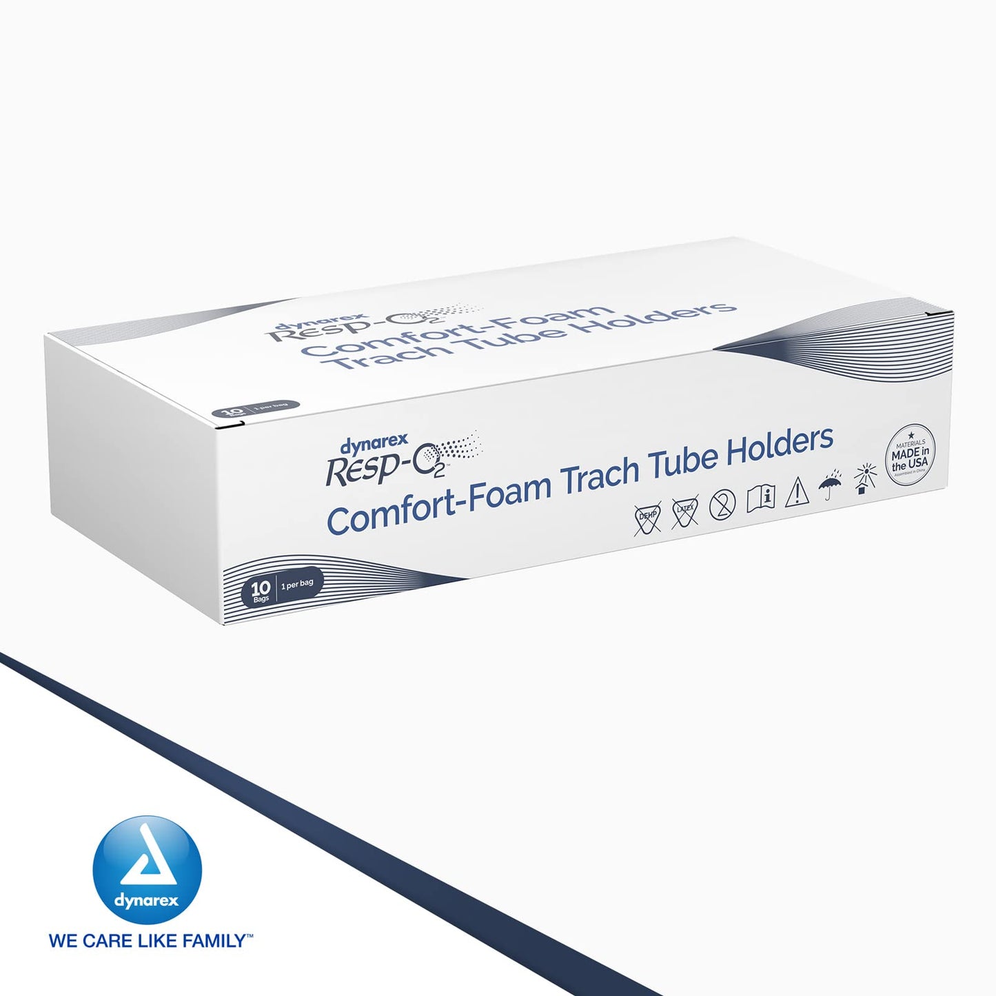 Dynarex Comfort-Foam Tracheostomy Tube Holder - with Soft Foam Tube Padding & Secure Hook & Loop Closure, Supports & Stabilizes Airflow - Tracheostomy Supplies - 2 Piece, Medium, Box of 10