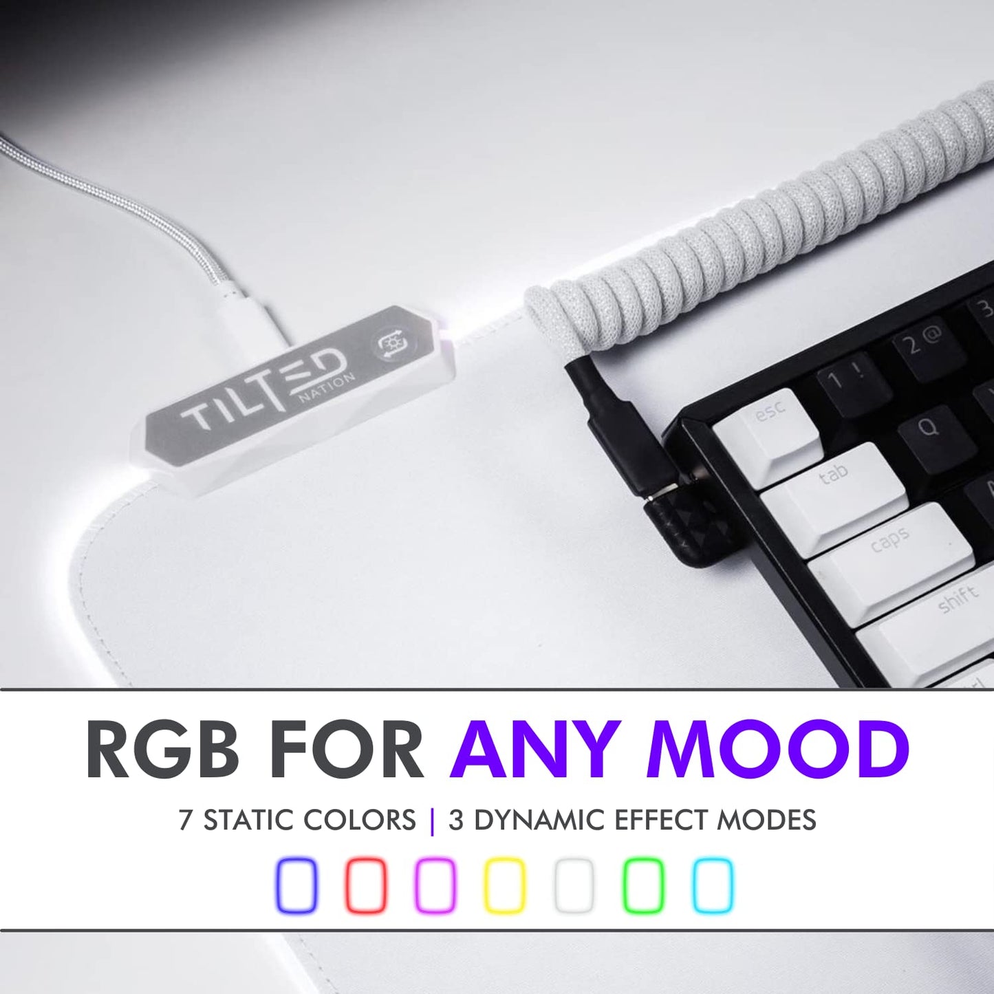Tilted Nation Bone White Gaming Mouse Pad RGB - Large LED Mousepad - LED Desk mat with 8 Adjustable Light Modes - Non Slip Rubber Base, Easy to Clean Water Proof Surface Mat for Keyboard and Mouse