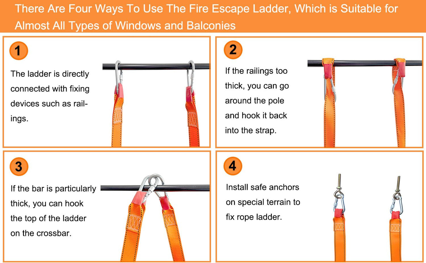 FKNGS Fire Escape Ladder, 16.4 Feet Emergency Fire Ladder, 2-3 Story Homes Reusable Safety Rope Ladder for Kids and Adults