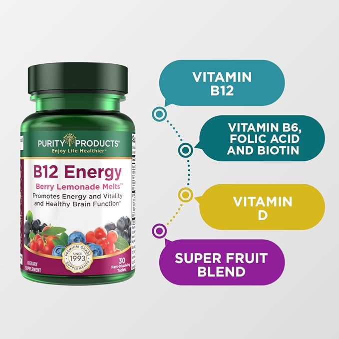 Purity Products Bundle - MyBiotin ProClinical + B-12 Energy Melt MyBiotin ProClinical (Biotin, Patented MB40X, Astaxanthin) - B12 Berry Melt (Methylcobalamin B12 + B6 + D3 + More)