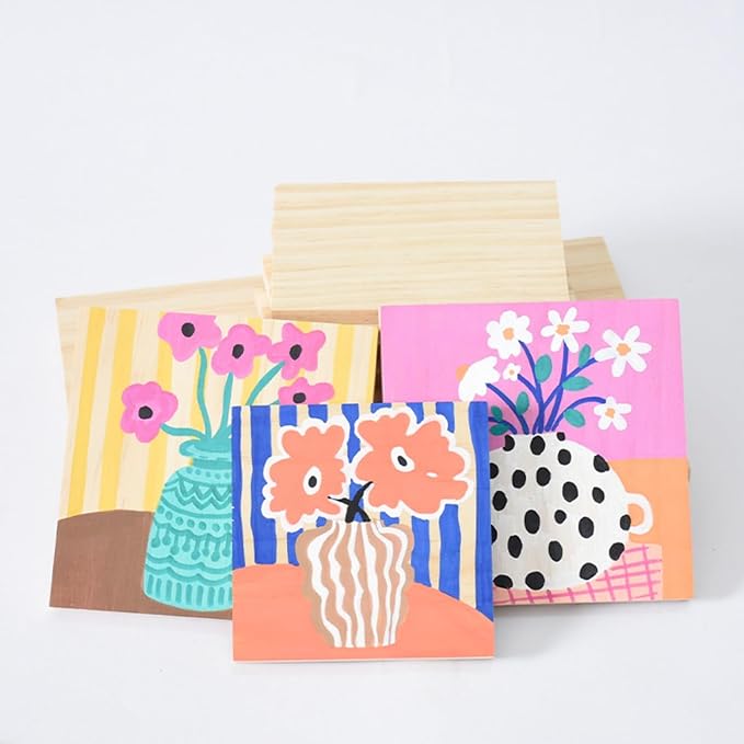 4PCS Unfinished Wood Square Blocks for Crafts, 7.8x7.8x0.4in Blank Wooden Squares Pine Wood Boards for Carving,DIY Wood Coasters,Painting & Burning
