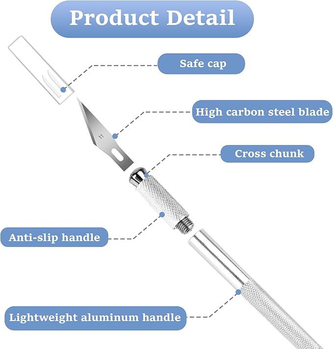 10 PCS Exacto Knife with 20 PCS Spare Sharp Blades, Profession Craft Hobby Knives for DIY, Art, Cutting, Modeling, Scrapbooking and Stencil(Sliver)