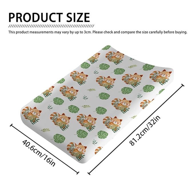 Cartoon Panda Tropical Leaves Changing Pad Cover Cute Panda Boho Leaf Diaper Changing Table Cover Sheets for Boy Girl Animal Wildlife Soft Stretchy Snug Fitted Baby Changing Table Mats 32''x16''