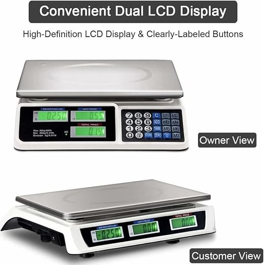 Commercial Scale, 40KG/88lB Digital Price Computing Scale Weight Food Kitchen Scale Food Produce Counting Weight Scale with Dual LCD Display for Supermarket Fruit Shop Meat Store